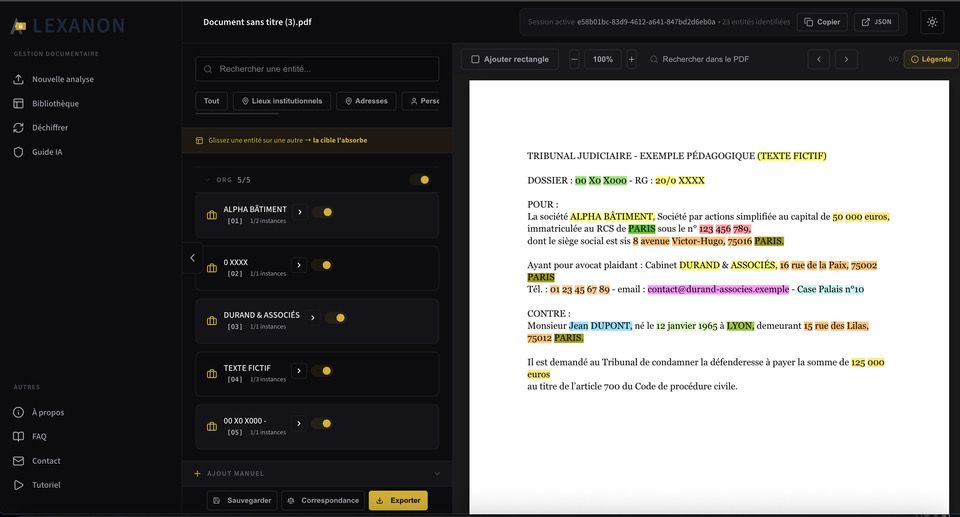Résultat d'anonymisation — Lexanon