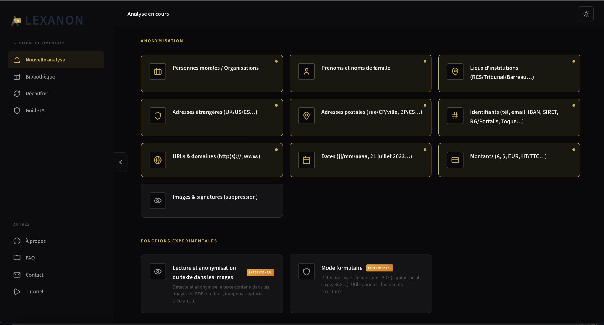 Configuration de l'anonymisation — Lexanon